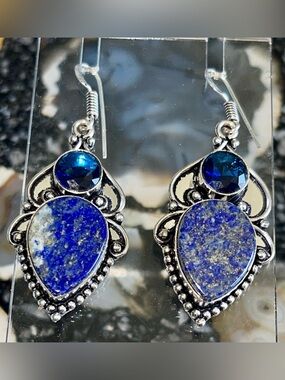 Lapis Lazuli Crystal Earrings 2”